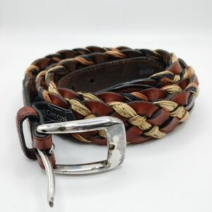 Brighton Men's Sz 36 Belt Brown Braided Leather Cotton Silver Buckle P3607
